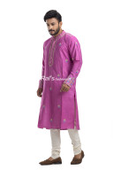 Handloom Silk Men Straight Punjabi With All Over Embroidery Work Design (NS96)